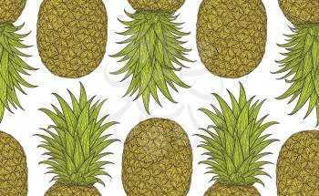 Hand drawn pattern with decorative pineapple. Stylized colorful fruit. Summer spring background, nature collection. Vector illustration