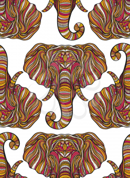 Stylized ethnic boho elephant seamless pattern. Decorative hand drawn doodle vector illustration