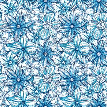 Hand drawn pattern with decorative floral ornament. Stylized colorful flowers. Summer spring neutral background. Vector illustration