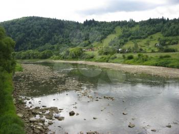                       beautiful landscape with speed water in mountainous river