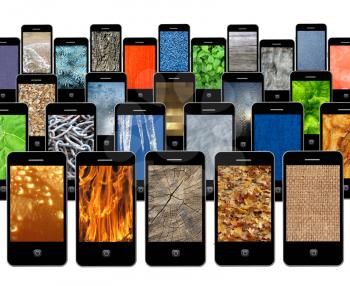 modern mobile phones with different images of texture
