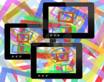 three black tablets with motley abstract colorful pictures
