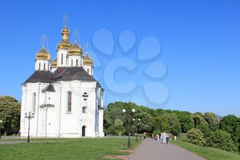 Beautiful church on a background of the blue sky in Chernigov town