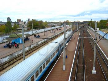 View to the building of railway station and the train