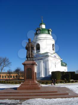 Religious place with monument in Priluky town in Ukraine