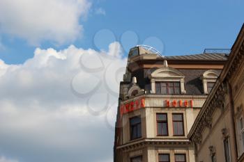 upper part of building of hotel in Lvov city
