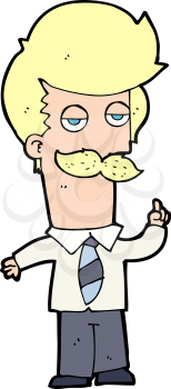 Royalty Free Clipart Image of a Man with a Moustache Pointing Up