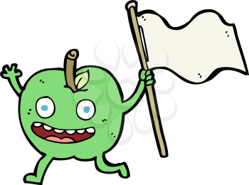 Royalty Free Clipart Image of an Apple Running with a Flag