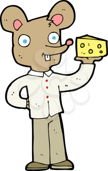 Royalty Free Clipart Image of a Mouse Holding Cheese