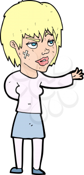 Royalty Free Clipart Image of an Injured Woman Waving