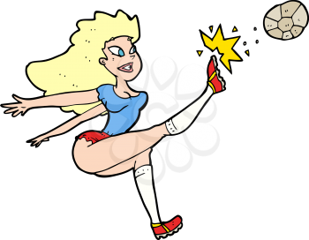 Royalty Free Clipart Image of a Woman Kicking a Soccer Ball