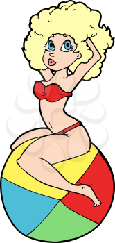 Royalty Free Clipart Image of a Girl on a Beach Ball