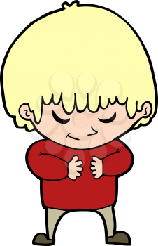 Royalty Free Clipart Image of a Shy Boy