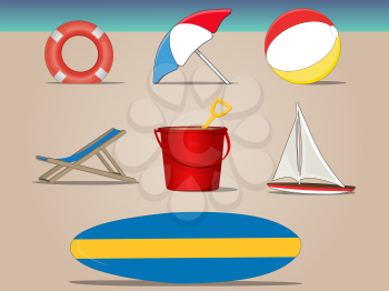 Collection of beach day icons and graphic symbols