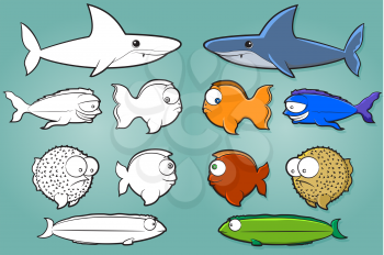 Collection of various types of fish icons