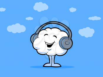 Illustration of a smiling cloud wearing headphones