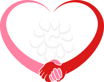 Illustration og a stylized heart holding hands