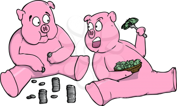Cartoon Pigs Eating Money