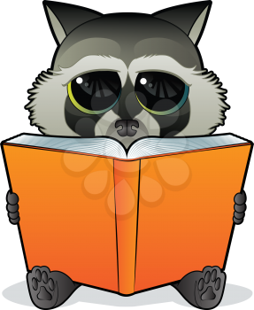 Racoon holding a giant open book