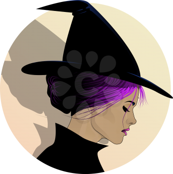 Purple haired witch profile with pointy hat