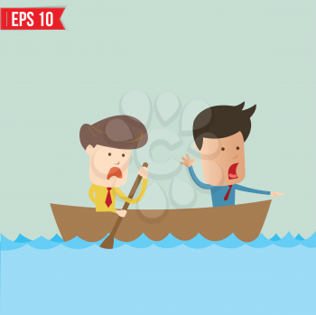 Cartoon business man  rowing a boat - Vector illustration - EPS10