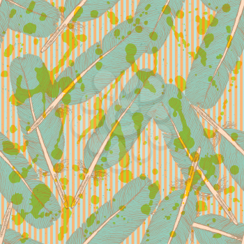 Sketch feather, vector vintage seamless pattern eps 10