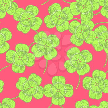 Sketch clover, vector vintage seamless pattern, saint Patrick day symbol