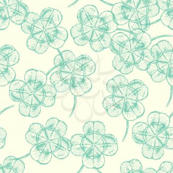 Sketch clover, vector vintage seamless pattern, saint Patrick day symbol