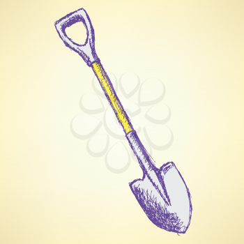 Sketch shovel, vector vintage background eps 10