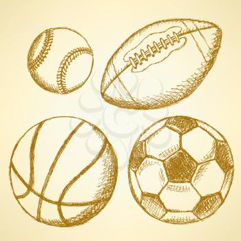 Sketch soccer, american football, baseball and basketball ball

