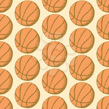 Sketch basketball ball, vector vintage seamless pattern

