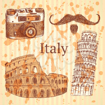 Sketch Italy set, vector vintage background eps 10