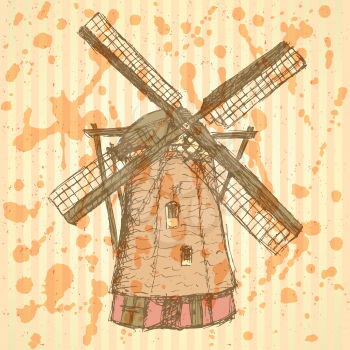 Sketch Holand windmill, vector vintage background eps 10