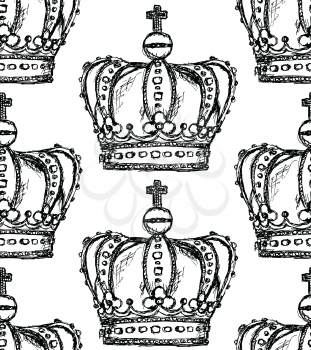 Sketch crown, vector vintage seamless pattern eps 10