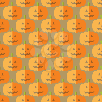 Flat pumpkin, Halloween vector seamless pattern