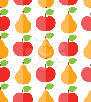 Cute flat apples and pears, food seamless pattern