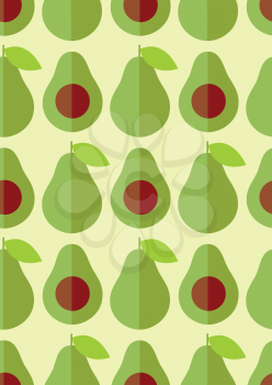 Flat cute avocado and half with seed, seamless pattern