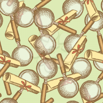 Sketch zoom and scrool in vintage style, seamless pattern
