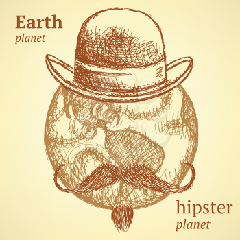 Sketch Earth planet in hipster style, background