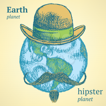 Sketch Earth planet in hipster style, background