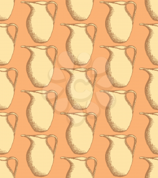 Sketch pitcher in vintage style, seamless pattern