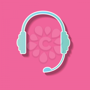 Flat cute earpones in sticker style, background