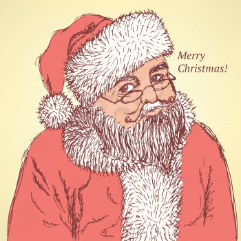 Sketch Santa Claus in vintage style, vector background