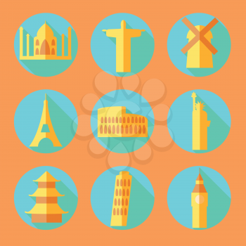 Flat architecture buildings icons, vector with  shadow