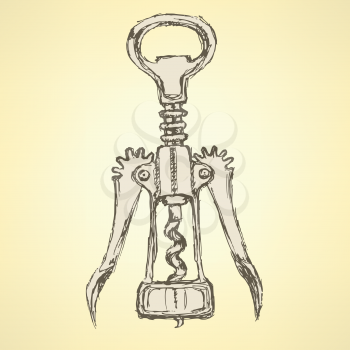 Sketch cute corkscrew in vintage style, vector