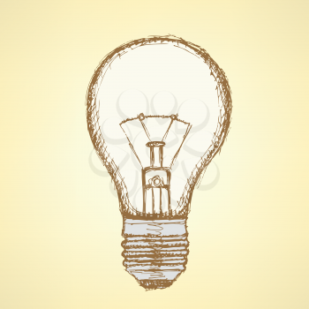 Sketch light bulb in vintage style, vector