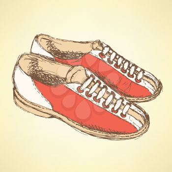 Sketch bowling shoes in vintage style, vector