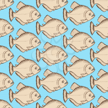 Sketch dangeous piranha in vintage style, vector seamless pattern