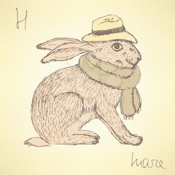 Sketch fancy hare in vintage style, vector