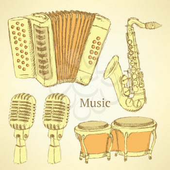 Sketch musical instrument in vintage style, vector